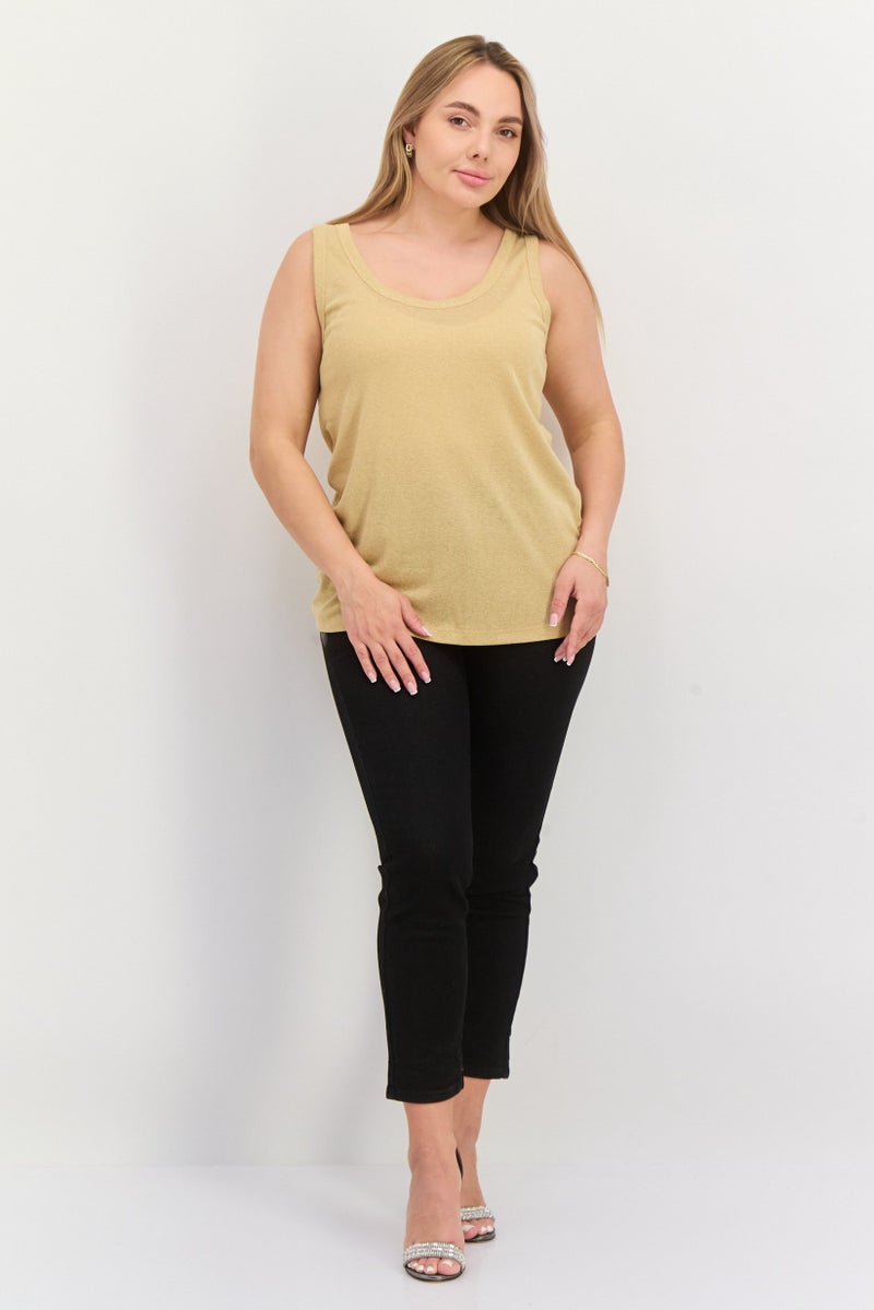 ESPRIT Women Scoop Neck Sleeveless Metallic Tank Top, Beige - Image 4